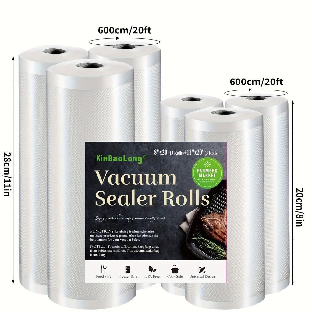 Vacuum Seal Bags for Food 6 Rolls Food Saver Roll Bags 236 Inch, 2 Sizes Vacuum Storage Roll Bags for Food Preservation