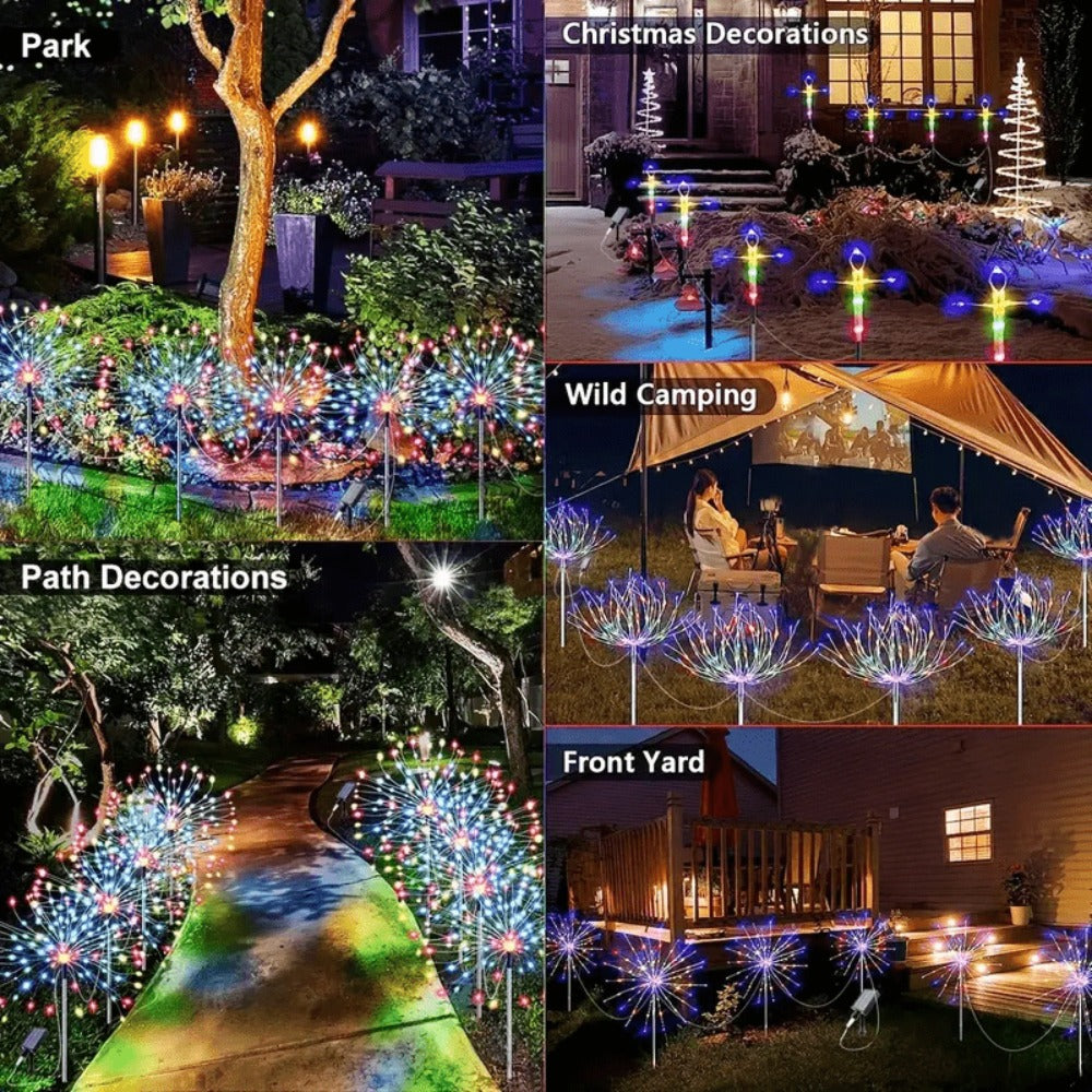Solar Garden Light Firework Starburst Stakes with 8 Modes, Warm White or Colorful LED Options