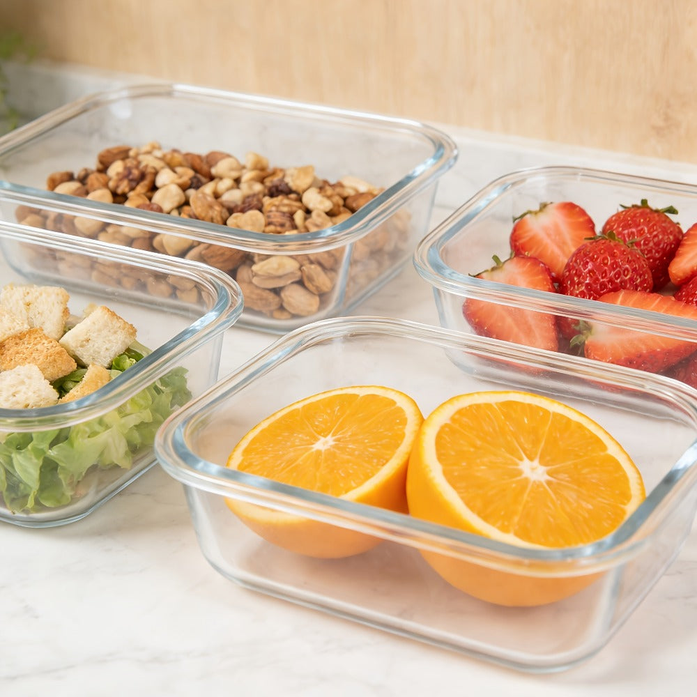 Glass Food Storage Containers for Meal Prep, Airtight Borosilicate Kitchen Boxes, Microwave and Freezer Safe
