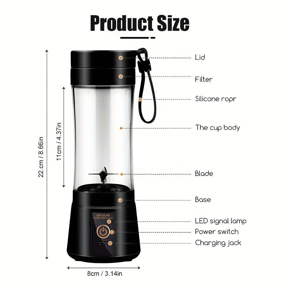 Blender Cup with USB Rechargeable 380ML and 6 Blades for Smoothies