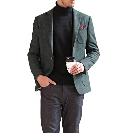 Men's Vintage Tweed Notch Lapel Blazer Jacket