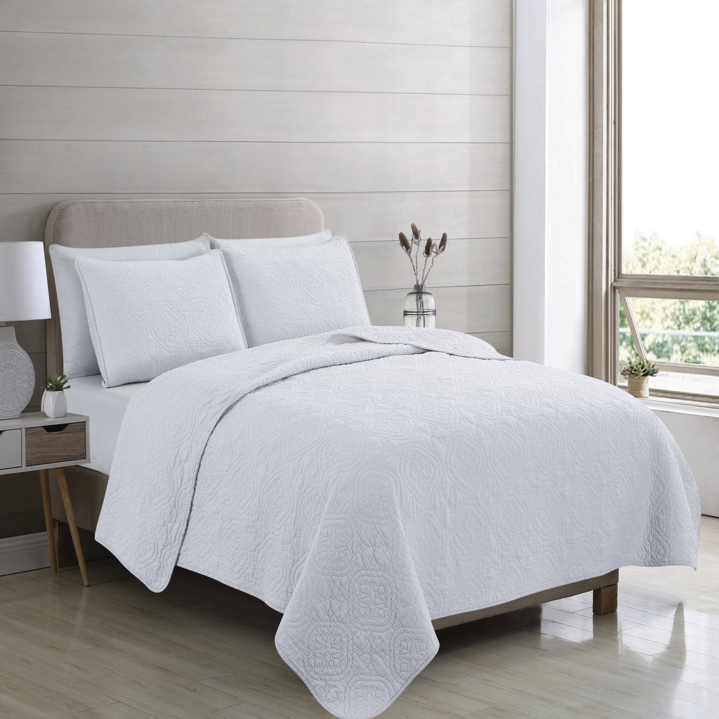 Patina Vie 3 Piece 100% Cotton Stitched Embroidered Quilt Set