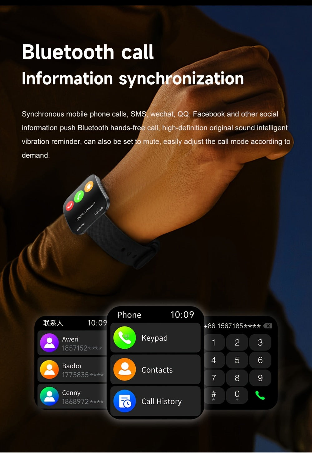 Smartwatch with 1.85-Inch Curved Touchscreen, Calling, Camera and Music Controls in Four Options