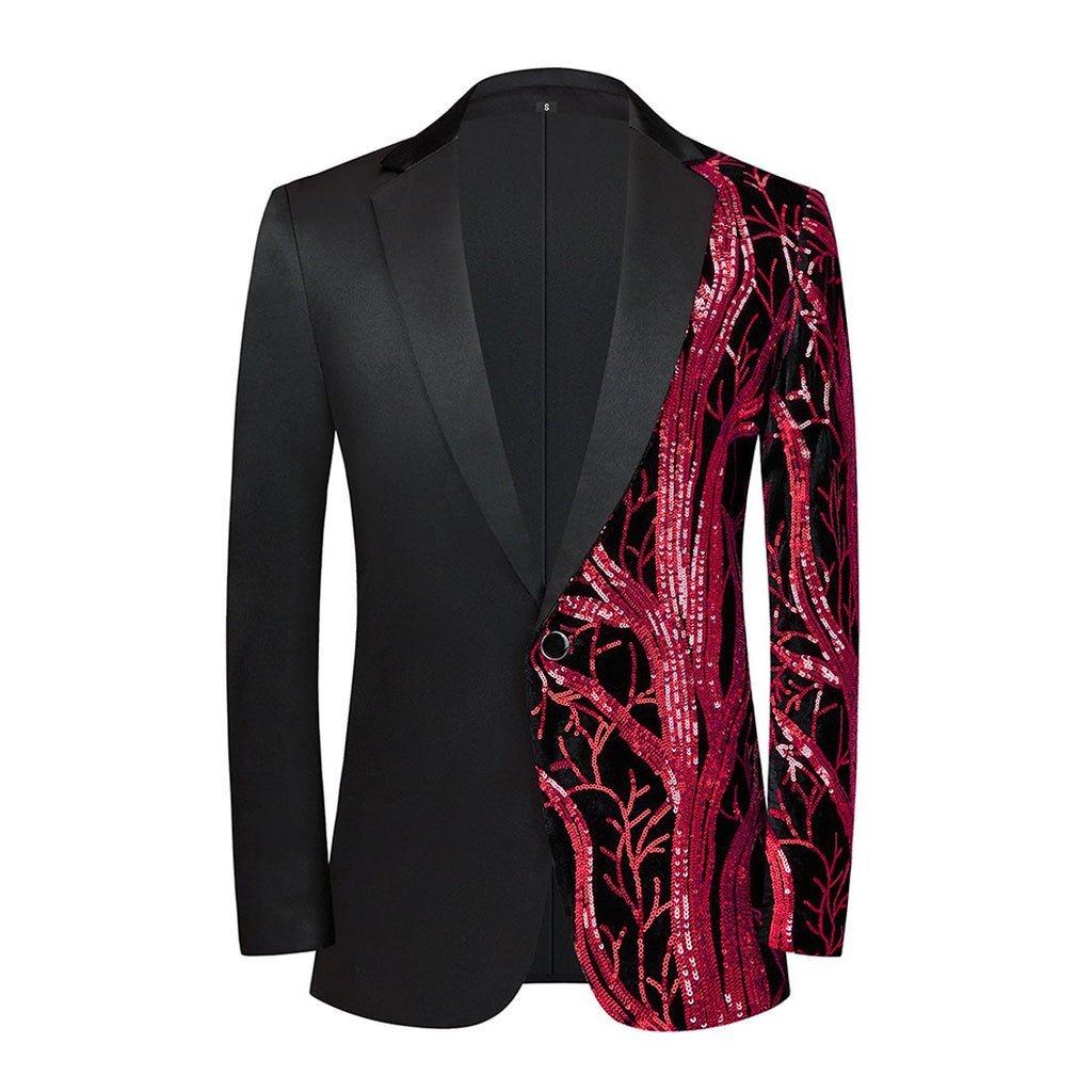 Men's 2-Pieces Branch Embroidered Sequin Jacket and Pants