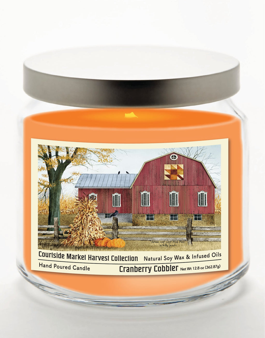 Harvest Collection Red Barn 12.8 Oz Candle Glass Jar with Brushed Silver Metal Lid