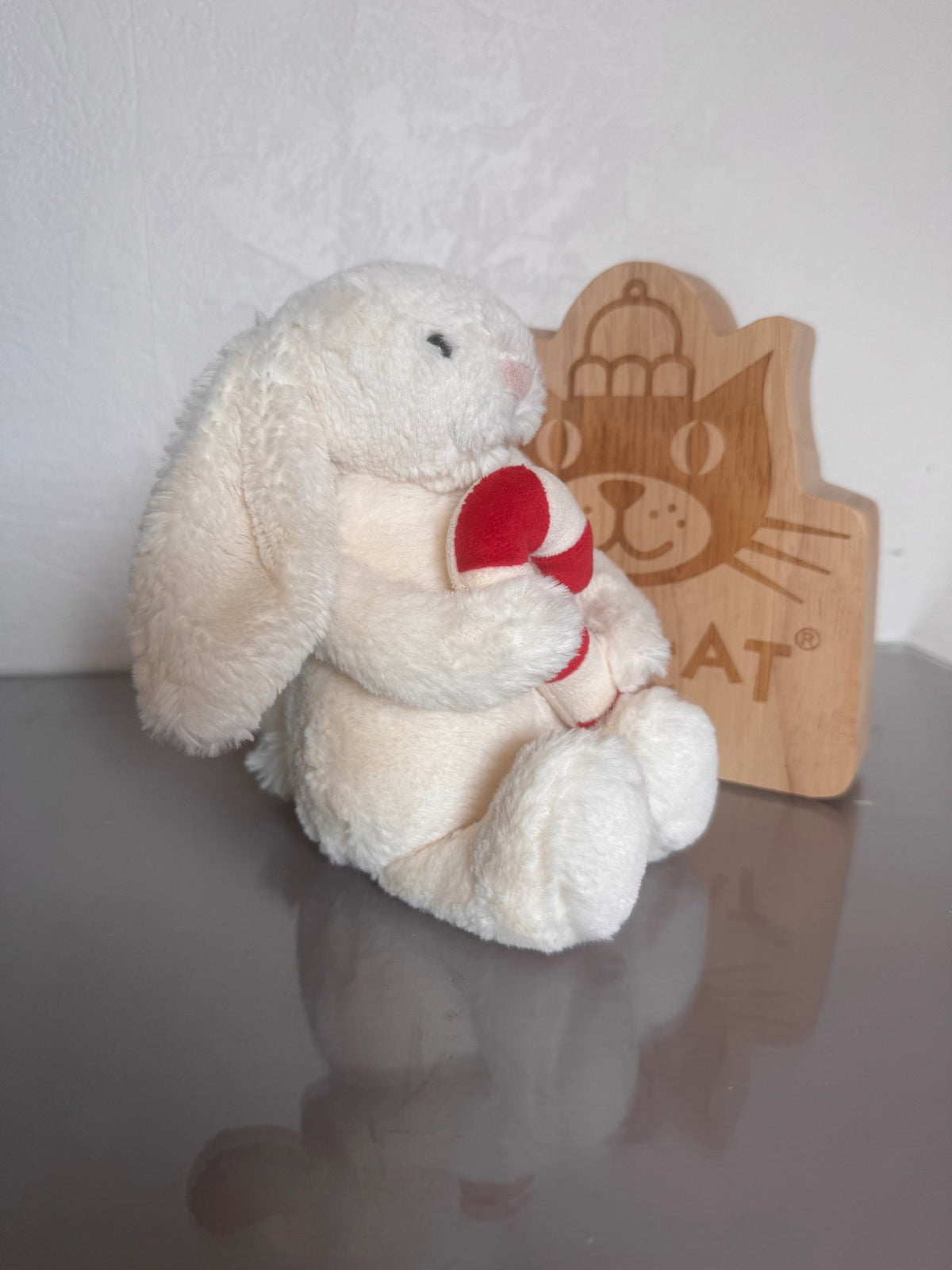 Jellycat Bunny Holding A Candy Cane
