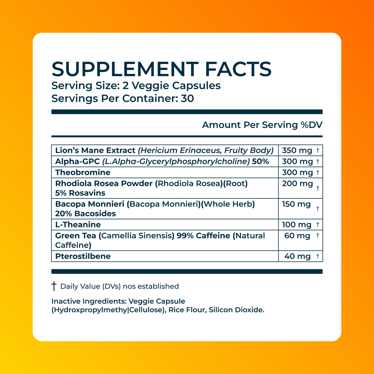 Focus Supplement Mental Clarity Concentration Cognitive Support Daily Capsules Formula