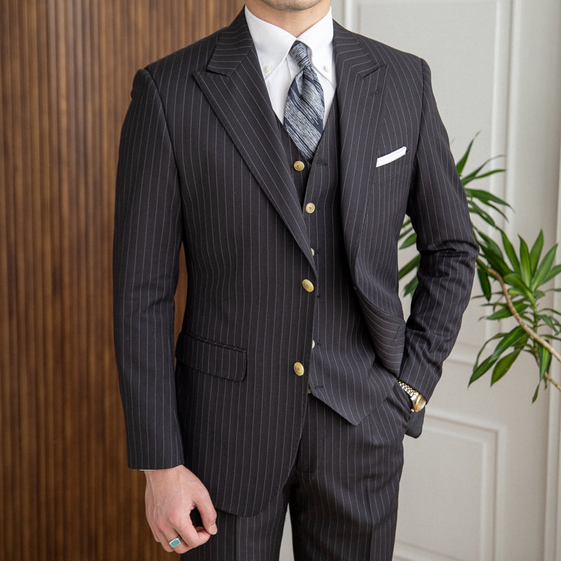 Casual Men's 3 pieces Suit Wide Peak Lapel Flat Tuxedo