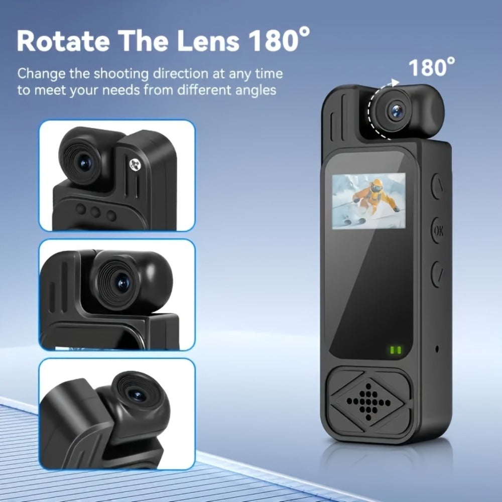 Body Camera, 1080P 180° Rotating Lens Portable Handheld Camcorder, Compact Video Recorder for Vlogging Travel Meetings Celebrations