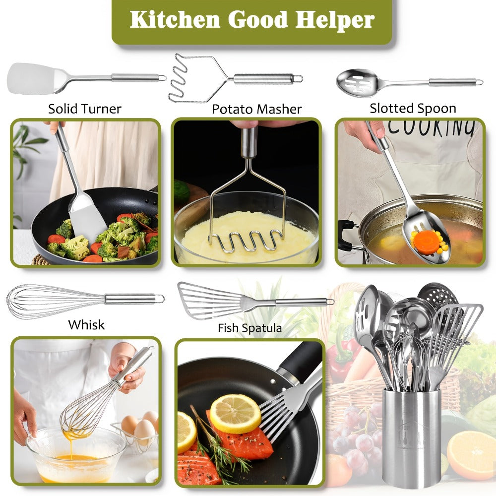 Kitchen Utensils 12-Piece Set with Eleven Cooking Tools and a Stainless Steel Countertop Holder