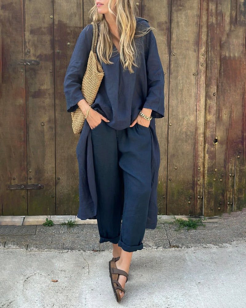 Odette | Elegantes, locker geschnittenes V-Ausschnitt-Set