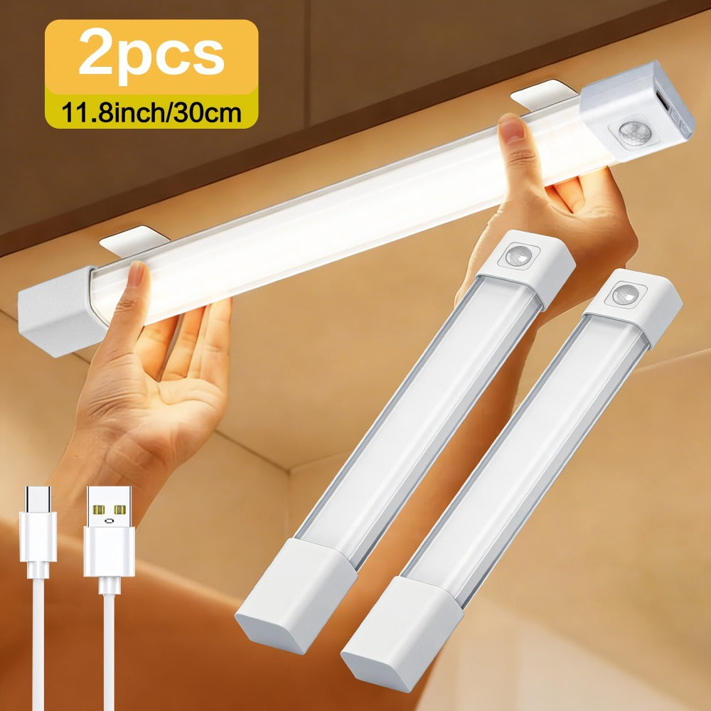 Motion Sensor LED Cabinet Light 4 Pack USB Powered - 3 Color Modes, Wireless Under Cabinet Lighting Bar