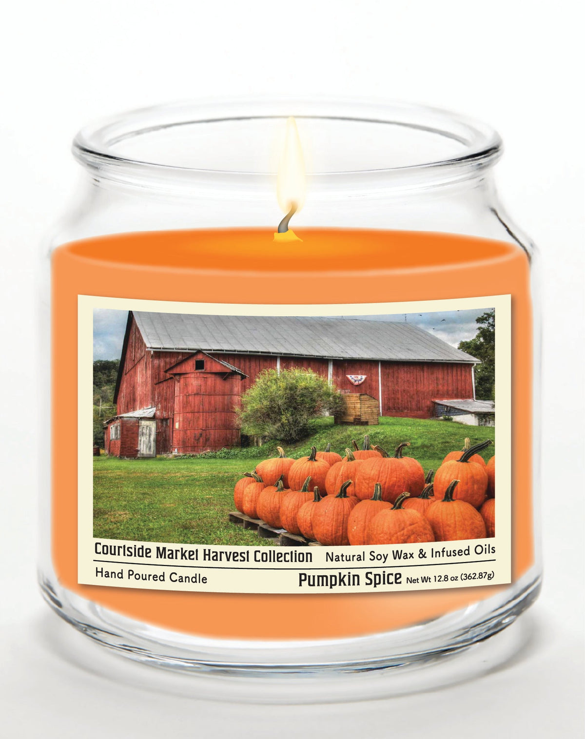 Pumpkin Barn 12.8 Oz Candle Glass Jar with Brushed Silver Metal Lid