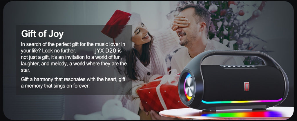 JYX D20 Portable Bluetooth Boombox Speaker with 3D Surround Sound, RGB Disco Lights, Deep Bass Boost