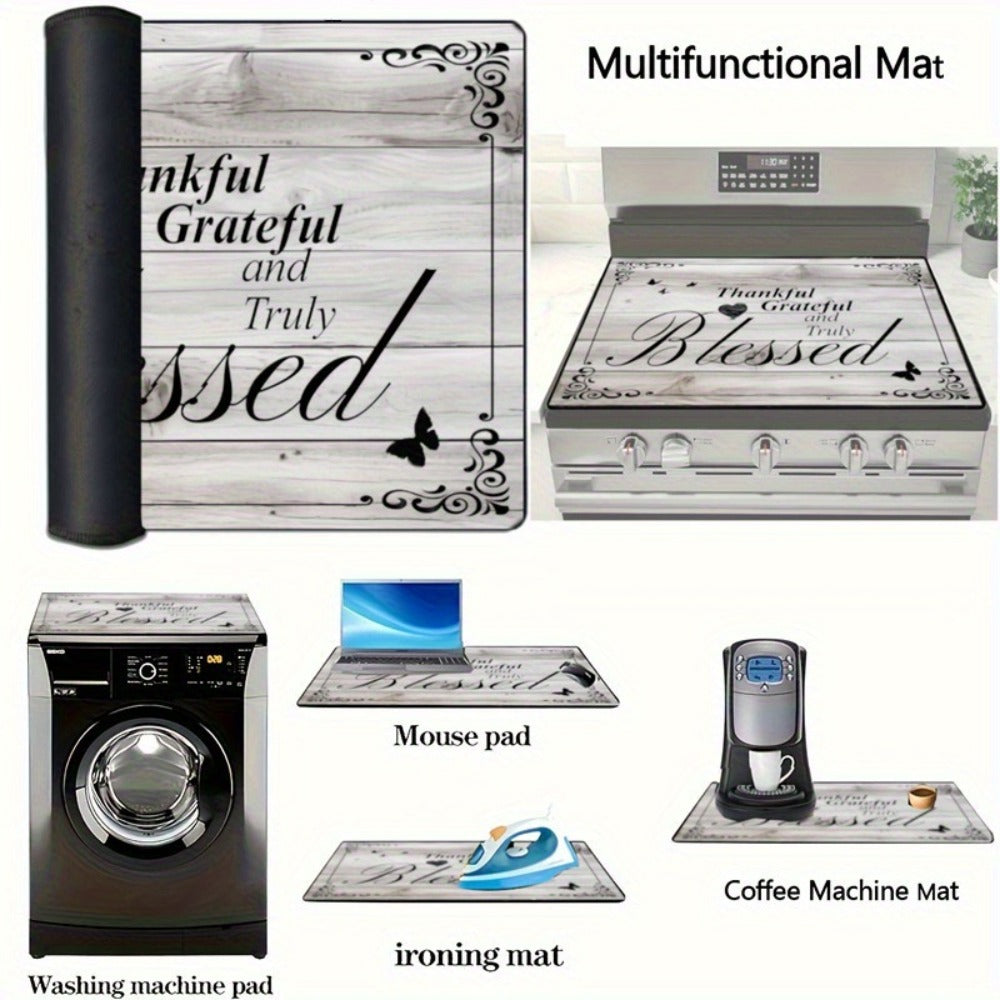 Stove Top Cover Heat Resistant Scratch-Proof 28.5x20.5" - Thankful Grateful Blessed Kitchen Decor Glass Protector Mat for Cooktops