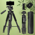 65-Inch Aluminum Camera Tripod with Three-Way Pan Head, Quick-Release Plate, Phone Clip, Carry Bag and Four Colors