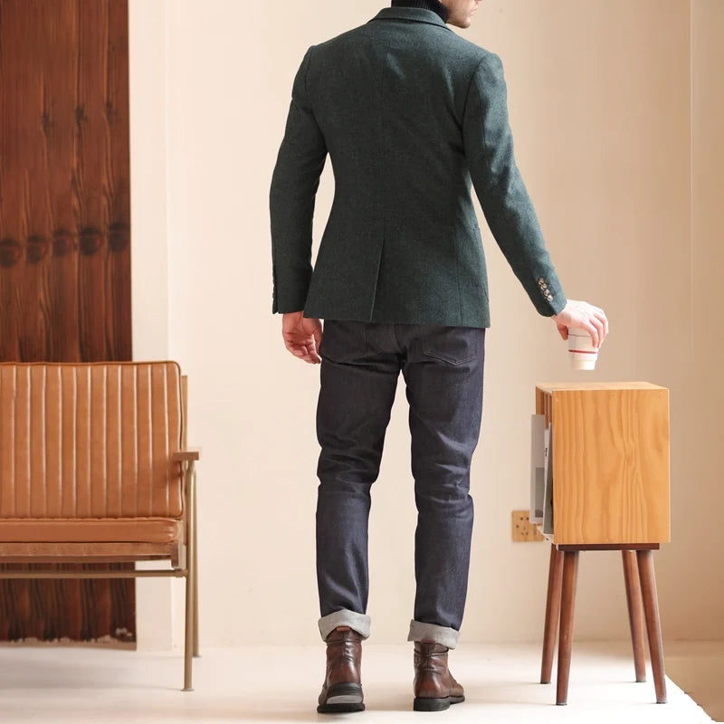 Men's Vintage Tweed Notch Lapel Blazer Jacket