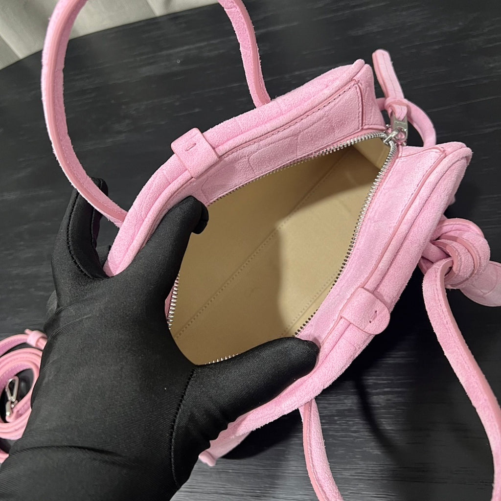 Jacquemus Croc-Embossed Suede Mini Handbag – Blush Pink