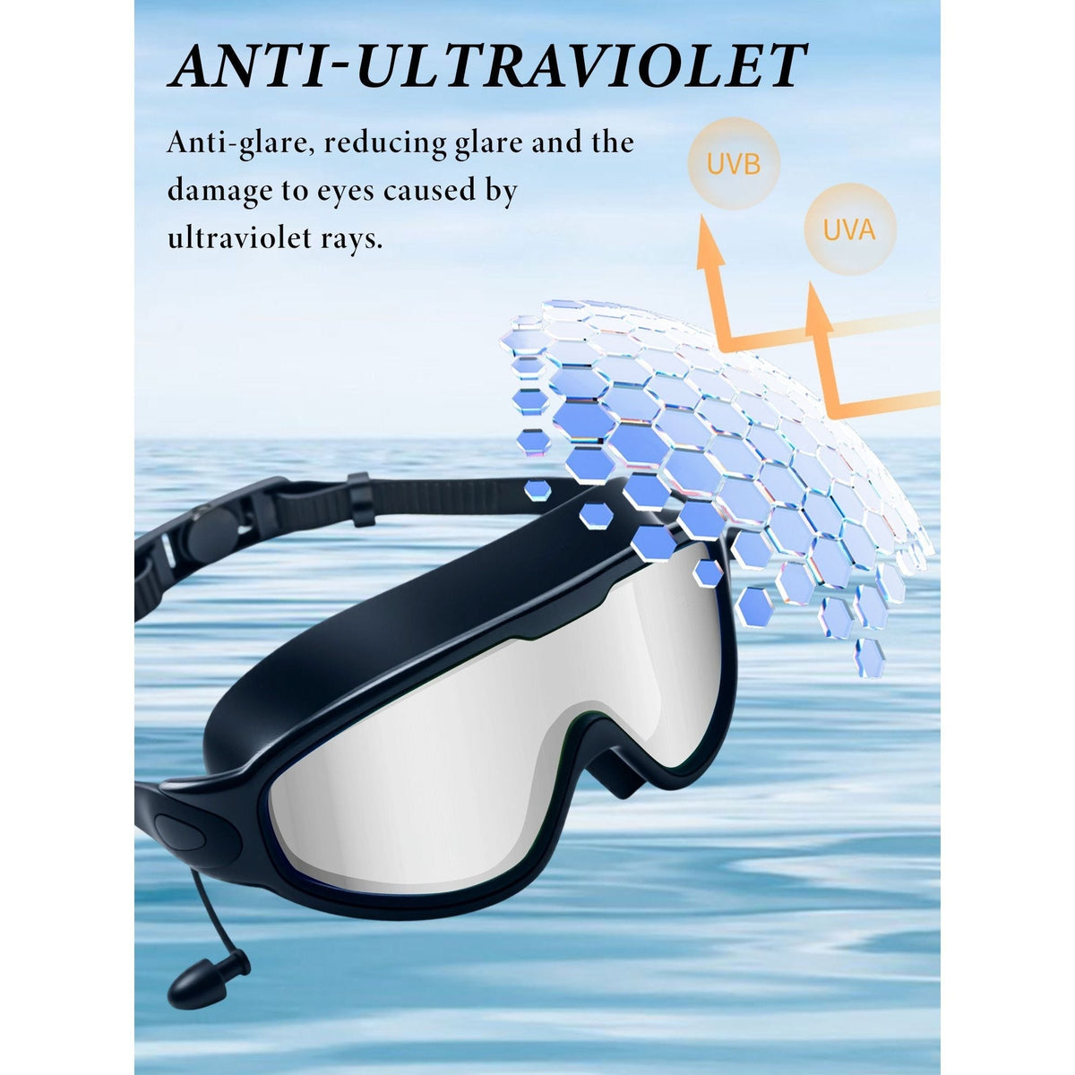 Two-Pack Mirrored Swim Goggles with Wide Lenses, Adjustable Straps, Earplugs, Nose Clip and Storage Case