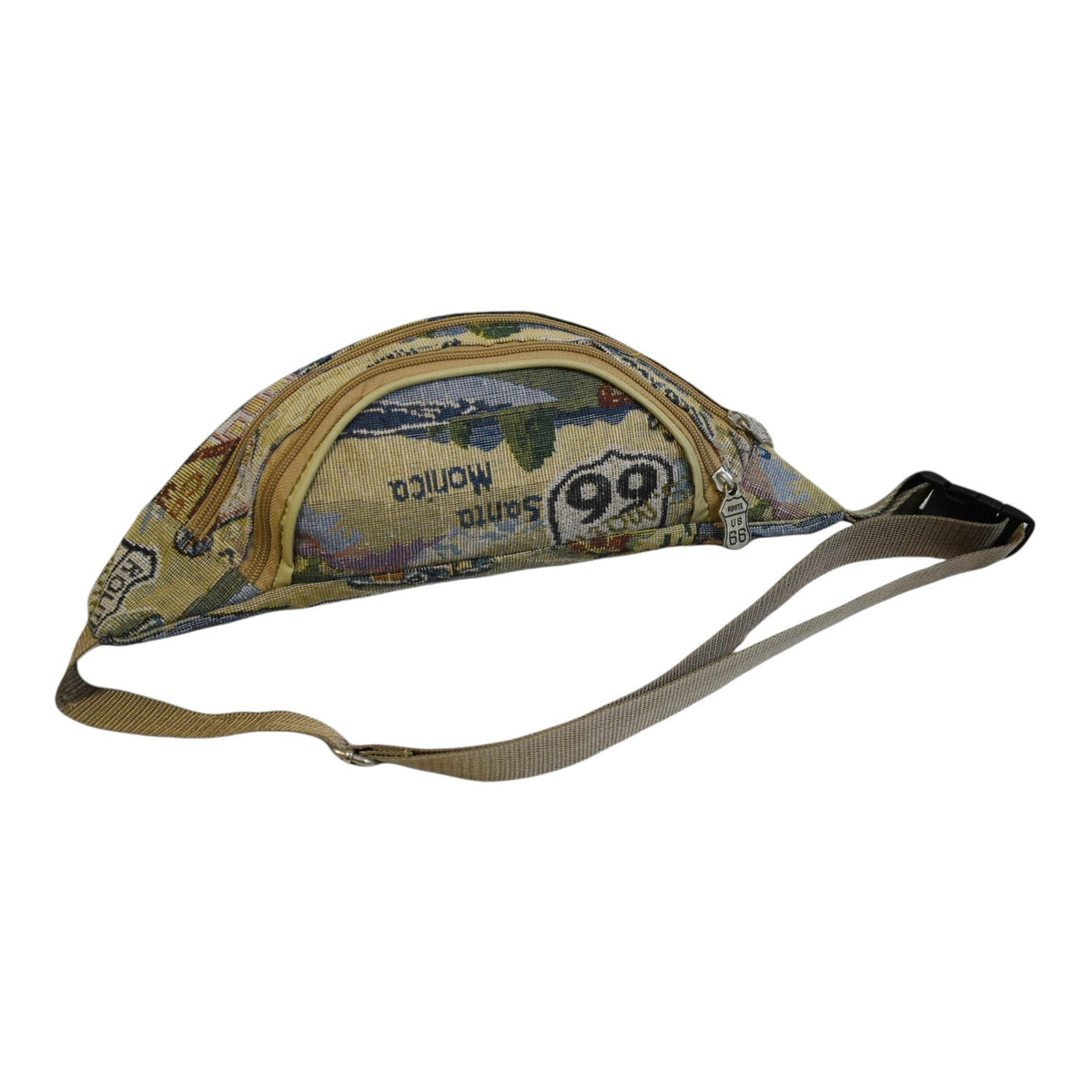 Route 66 Tapestry Canvas Waist Bag with Front Zipper Pocket and Adjustable Multi-Way Strap