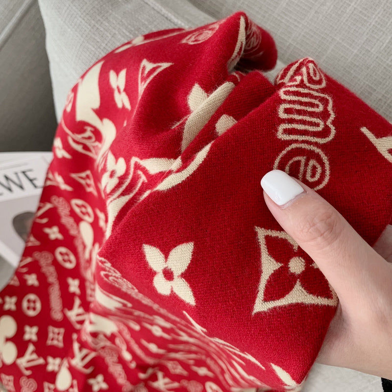 Louis Vuitton x Supreme Mickey Mouse Reversible Monogram Scarf – Red & Cream