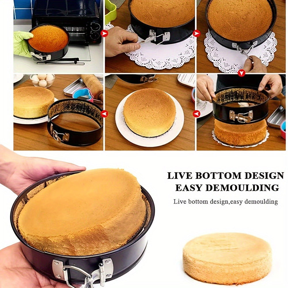 Springform Pan Set of 3 Nonstick Carbon Steel Cake Pan with Removable Bottom Round and Heart for Entryways, Bedrooms and Living Spaces