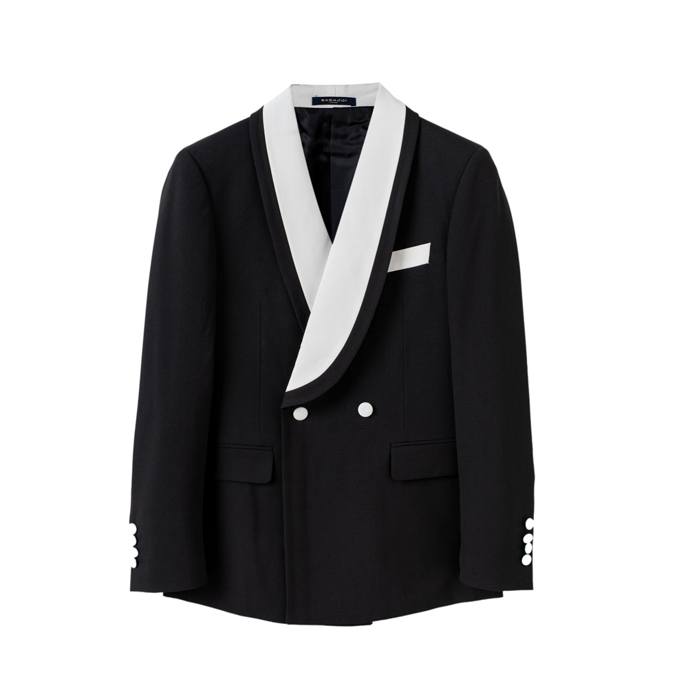 2-teiliger eleganter Herren-Smoking, Slim Fit, Weiß mit schwarzem Schalkragen