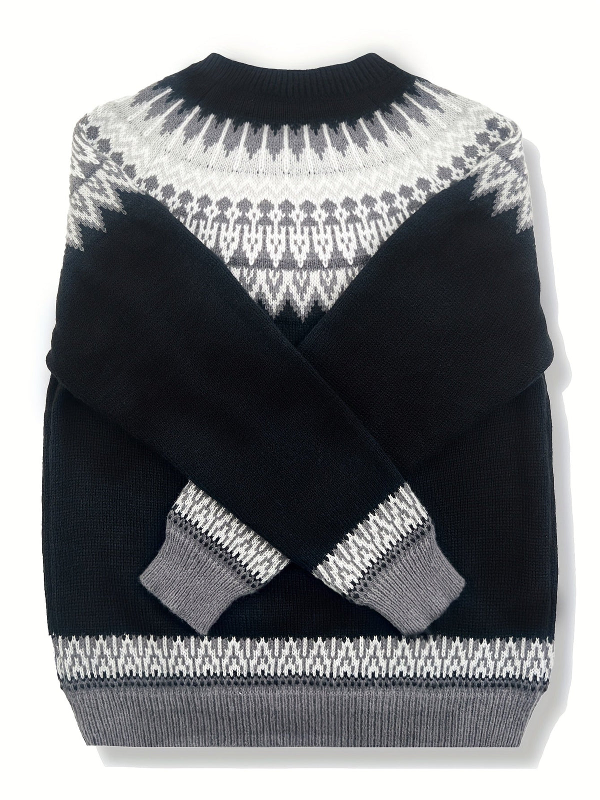 Sylvia | Grobstrick-Jacquardpullover mit Rundhalsausschnitt