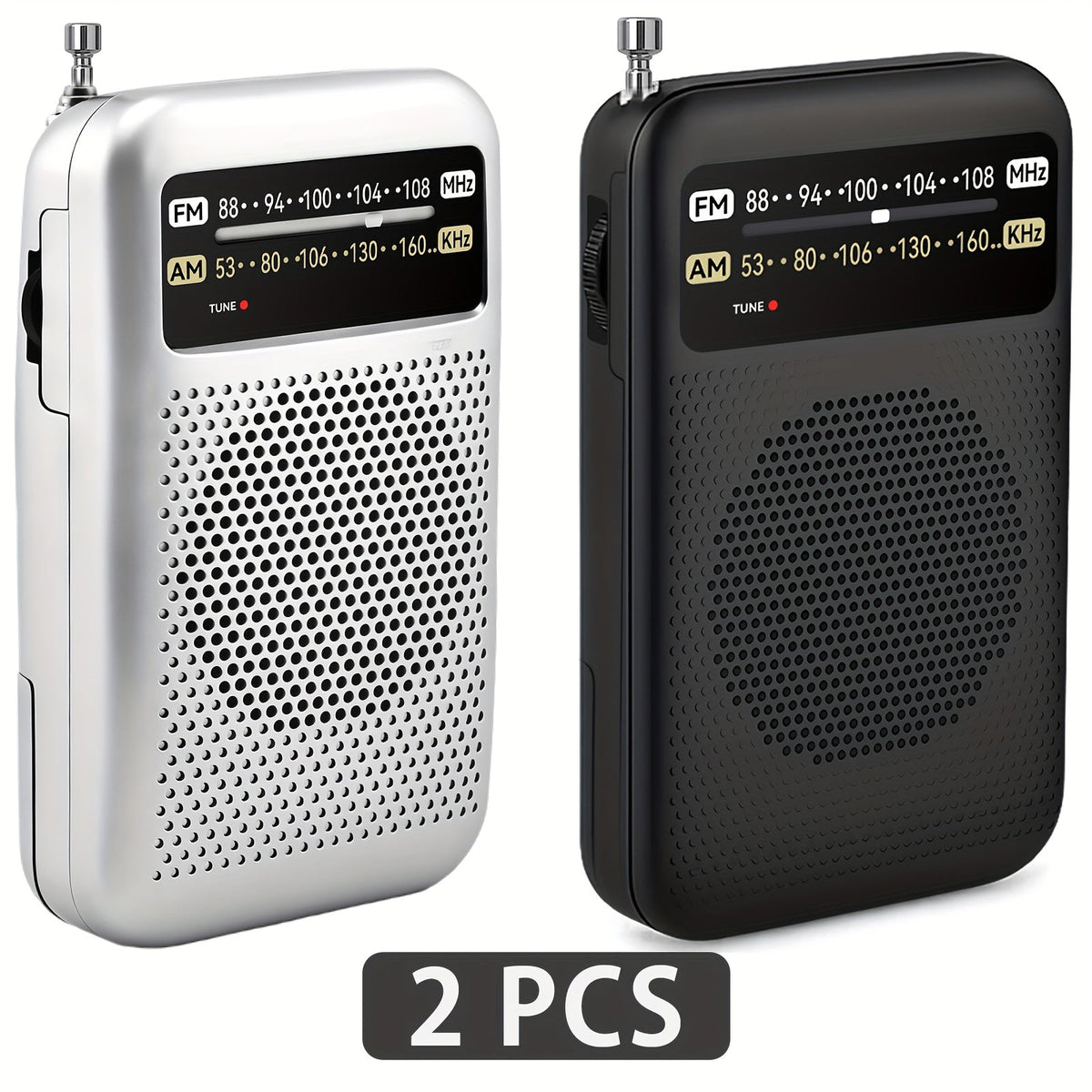 Pocket AM/FM Radio with 2-AA Battery Power, Headphone Jack and Single or Two-Piece Color Options