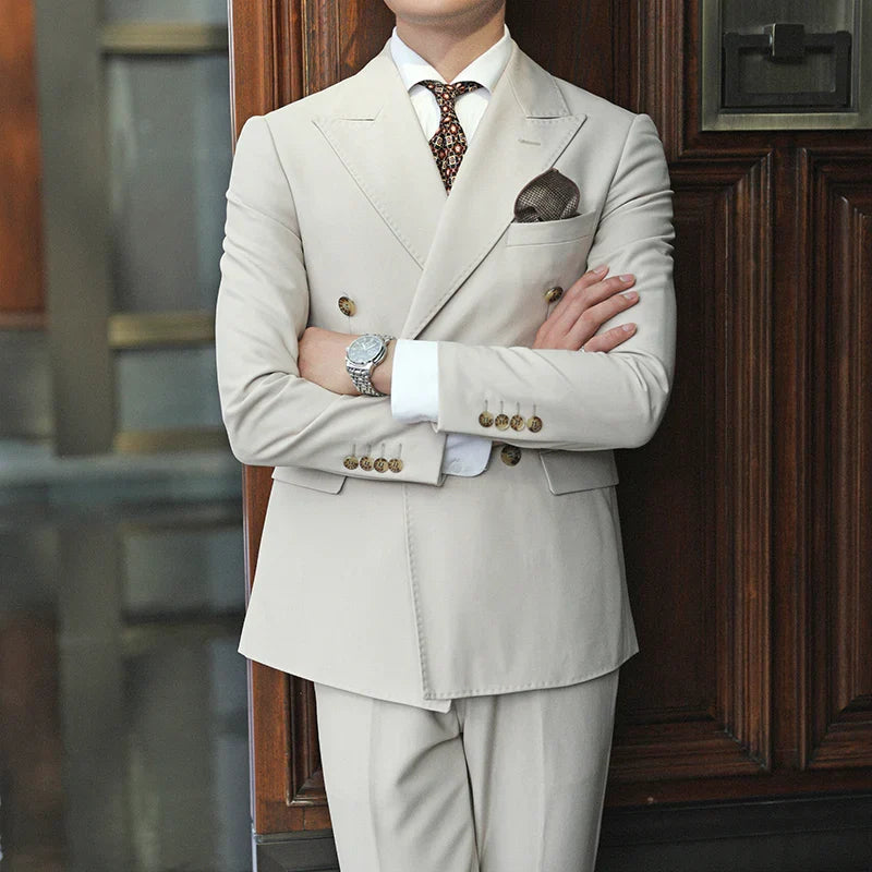 Casual Men's Slim Fit Double Breasted 2-Piece Business Tuxedos with Blazer and Pants