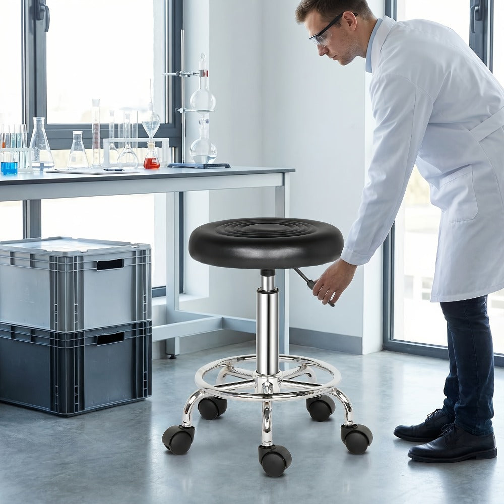 360 Swivel Bar Stool with Footrest Round Cushioned Sponge Seat Chrome Base Counter Stool Kitchen Island Home