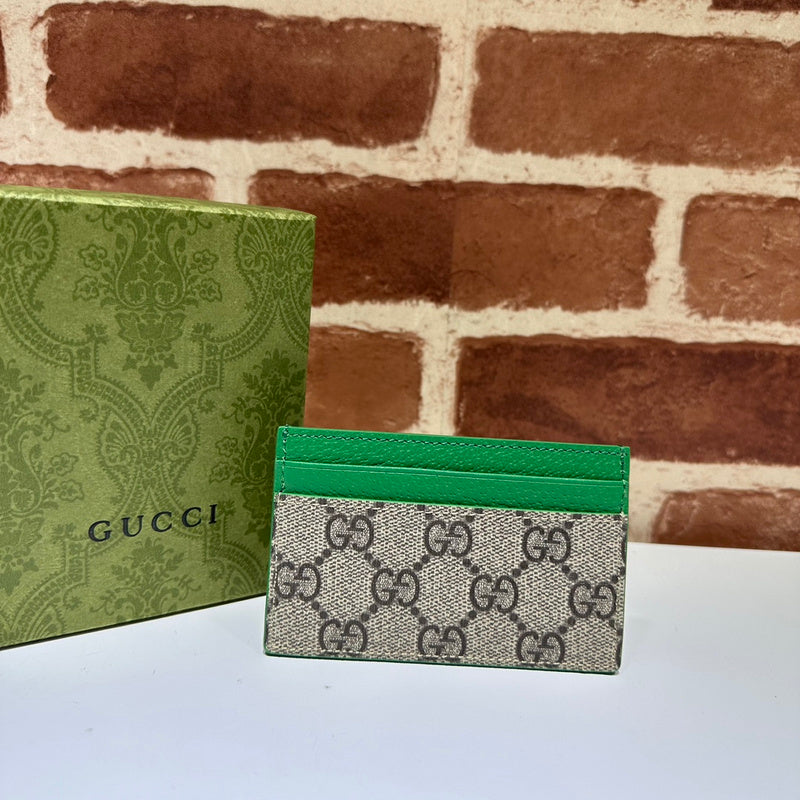 Gucci GG Supreme Card Holder – Beige Canvas Coloured Leather Trim Lacquered GG
