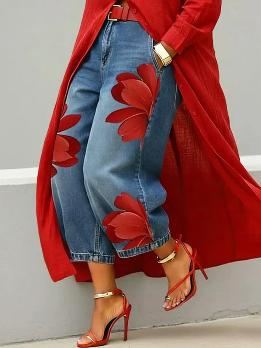 Mallory | Stilvolles Hemdblusenkleid und florales Jeans-Set