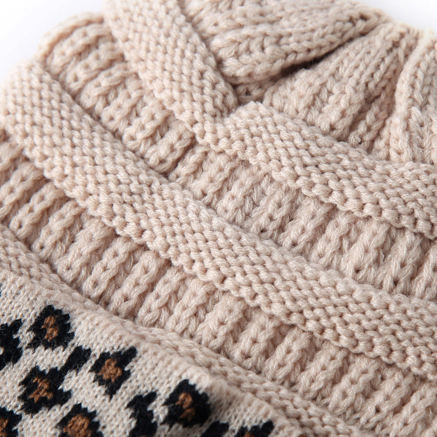 Tarver Beanie mit Leopardenmuster und Umschlag, Zopfstrick – warm, winddicht, 10 Farben