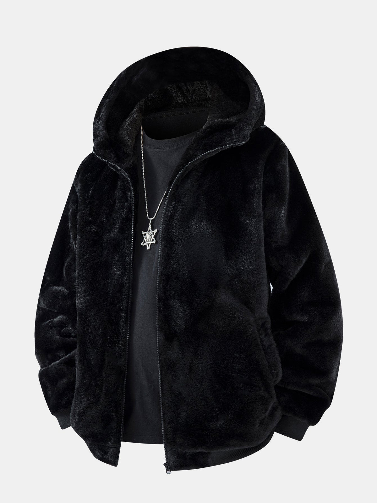 Animal Print Faux Fur Hooded Jacket