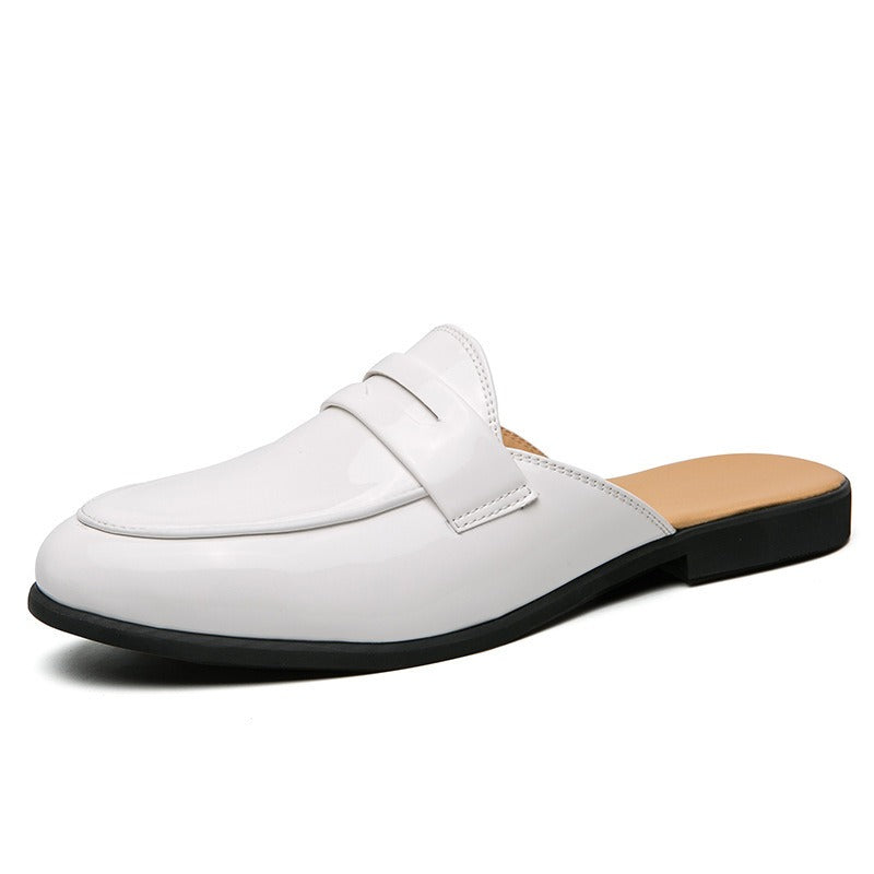 Half Shoes Men's Fashion Social Patent Leather Mules Slippers Casual Shoes
