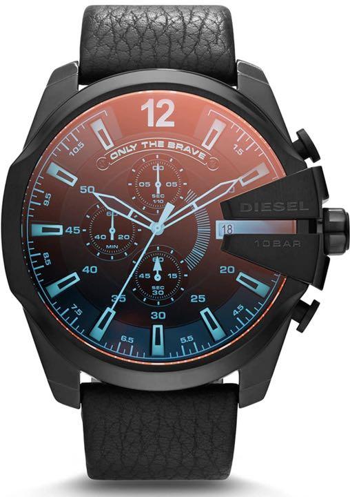 Diesel DZ4323 Mega Chief Chronograph Herrenuhr – Schwarzes Zifferblatt & schwarzes Lederarmband