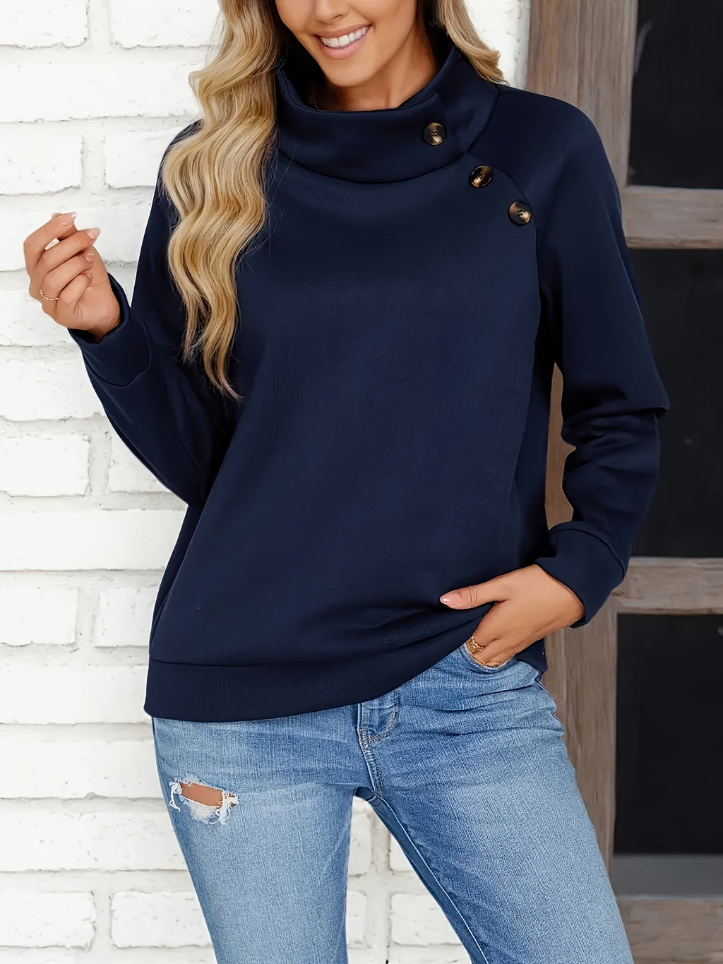 Heidi | Sweatshirt mit Stehkragen und Knopfdetail