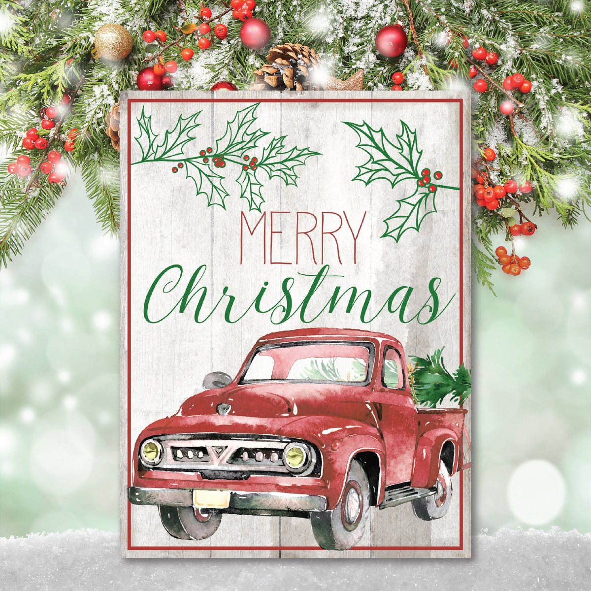 Merry Christmas Red Truck Gallery-Wrapped Canvas Wall Art