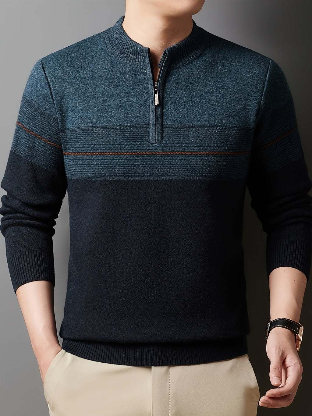 Ambrose | Half-Zip Striped Sweater