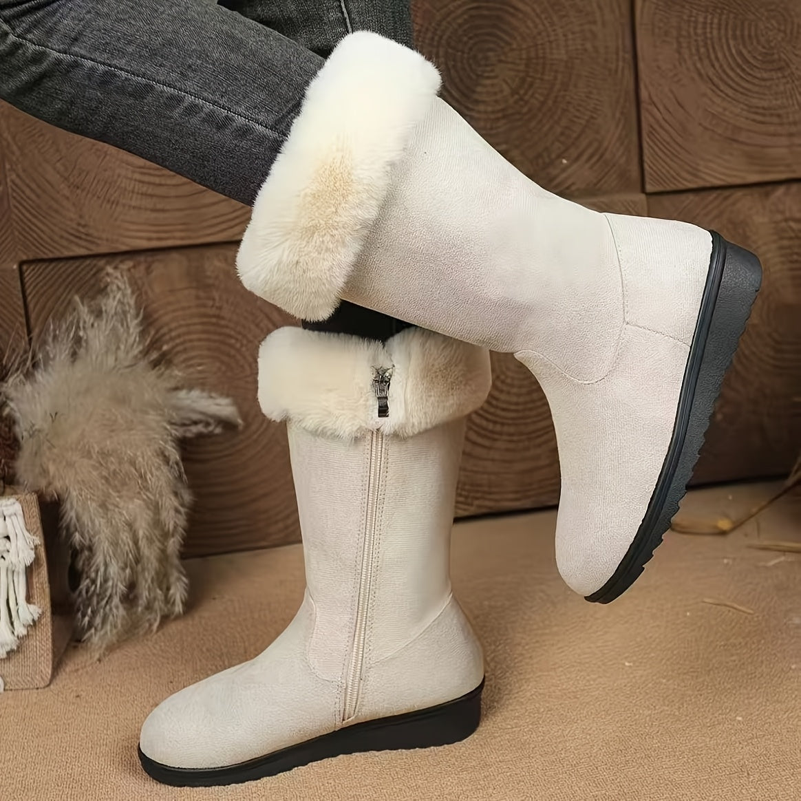 Annalise | Wadenhohe Stiefel mit Fellbesatz