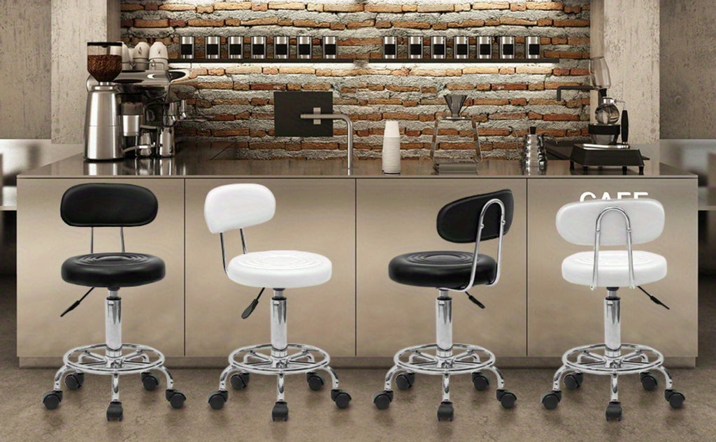 Saddle & Round Salon Stool with Backrest 360-Degree Swivel, Adjustable Height Professional Chair for Salon