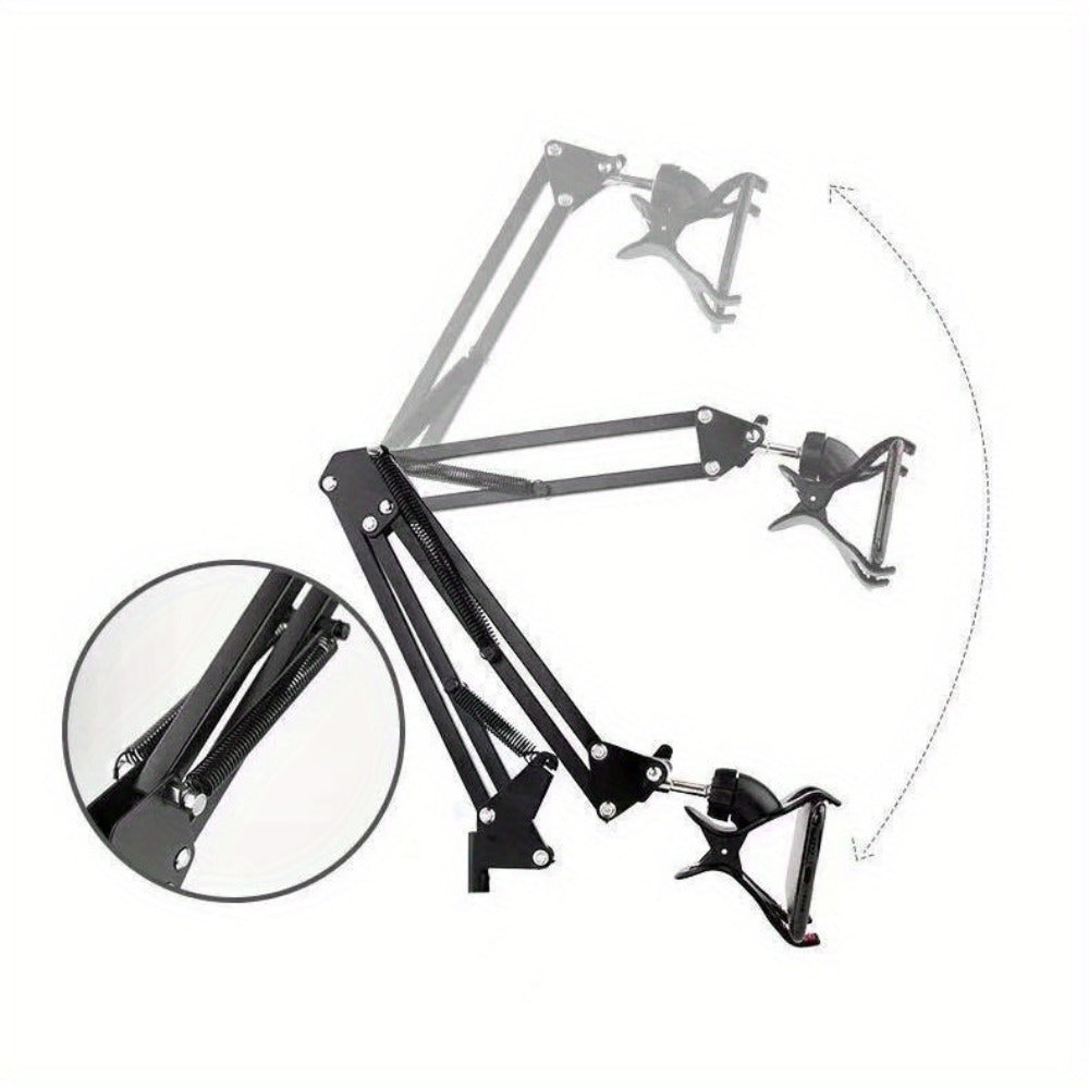Phone Stand with Flexible Gooseneck Arm and Rotating Holder, 68.9-Inch Metal Support for Hands-Free Viewing