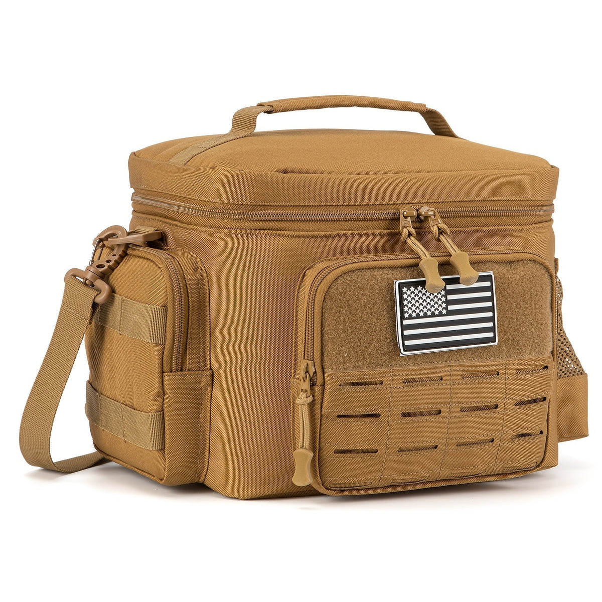 13L Tactical Lunch Bag Tote with MOLLE Front Panel, Multiple Pockets, Shoulder Strap and Three Colors
