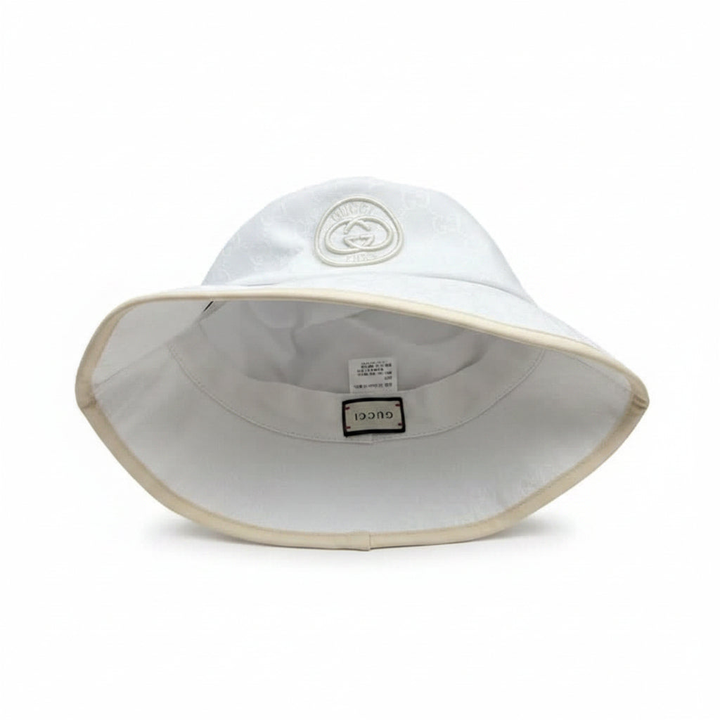 White Monogram Embroidered Bucket Hat