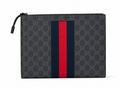 Gucci GG Supreme Web Stripe Zip Pouch Clutch – Black Grey
