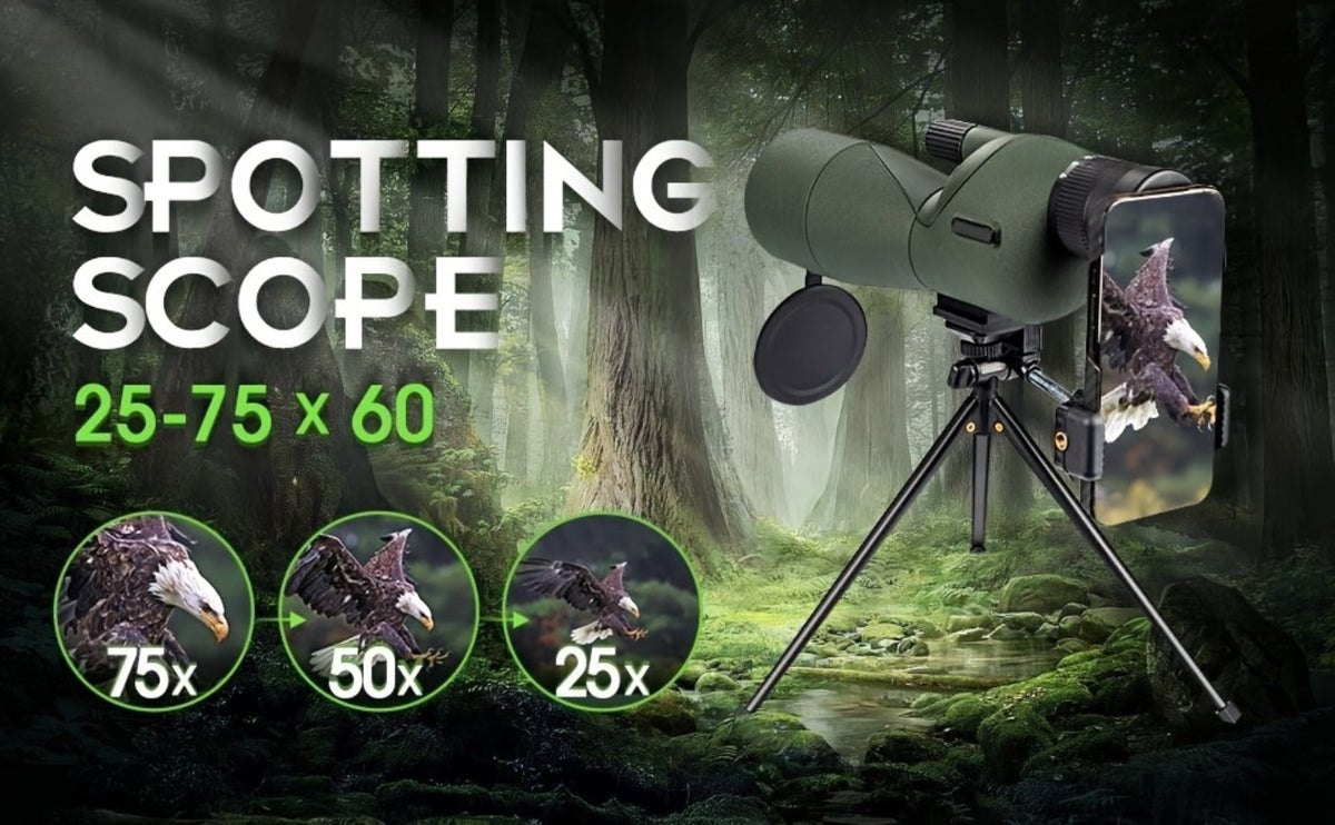 25-75x60 Spotting Scope with Tripod, Carrying Bag & Smartphone Adapter, High-Power Variable Zoom Scope for Target Shooting