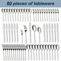 Stainless Steel Flatware Set in 60- or 90-Piece Silver Configurations with Five-Piece Place Settings
