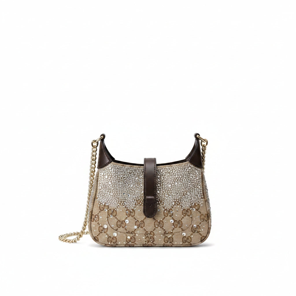 Crystal Rhinestone Monogram Mini Hobo Bag
