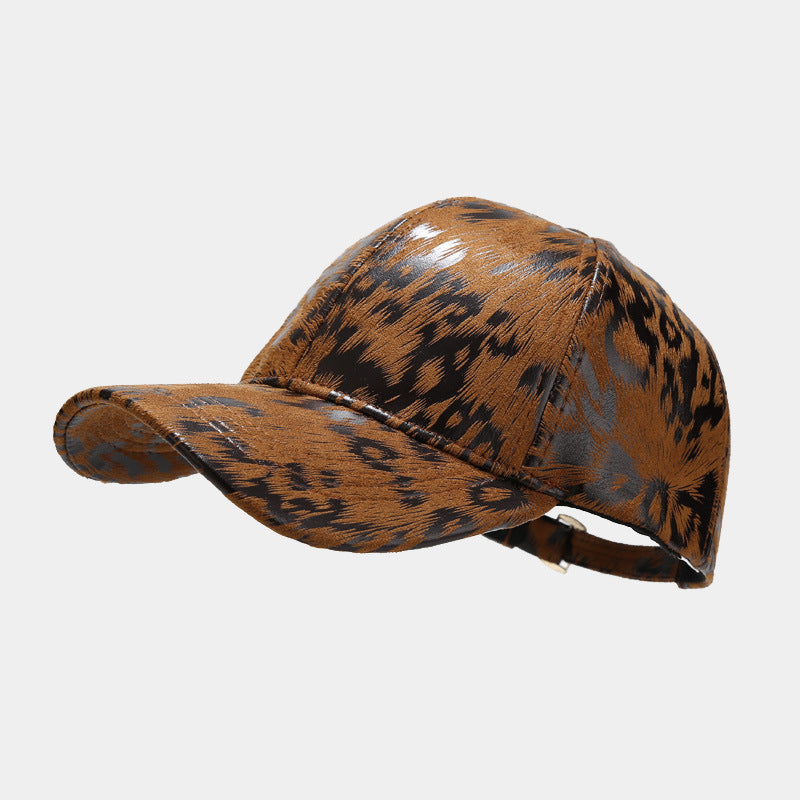 Mayweather Faux Leather Animal Print Baseball Cap